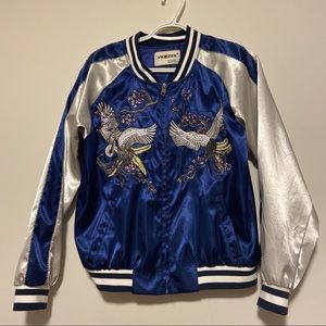 Embroidered Stork Bomber Jacket